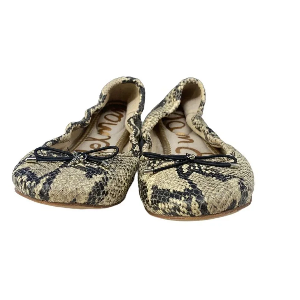 SAM EDELMAN Women Flats‎ Size 8.5 Cream Felicia Black Snake Print Slip On Ballet